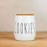 Pote para Biscoitos 850ml Lata Cookies Porta Condimentos em Metal e Cortiça OAK Yoi Branco